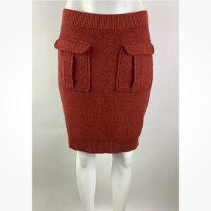 Anthropologie Sz M Knit Pocket Front A-Line Skirt Red Cotton Wool Pull On